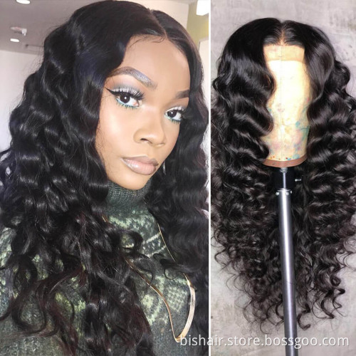 BIS Brazilian 100% Human  hair 4x4 loose deep waves wig for black women, human hair wigs with transparent lace closure wig
